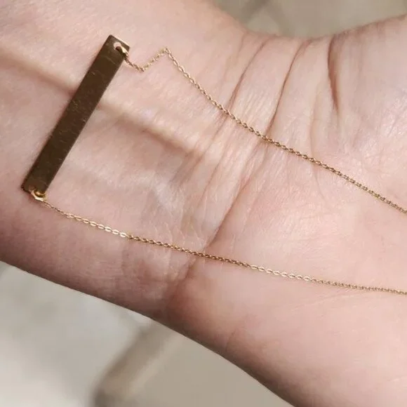 14K Solid Gold Necklace with Engravable Plate -16" - Picture 6 of 9